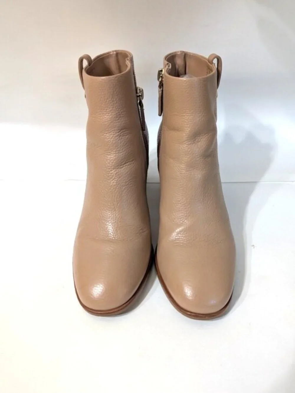KATE‎ SPADE NEW YORK Women's Uptown Pebbled Leather Block Heel Booties Tan 6.5B